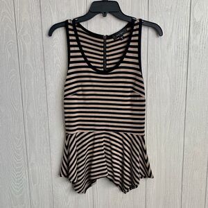 Karen Kane Tan Black Striped Sleeveless Top Size Small